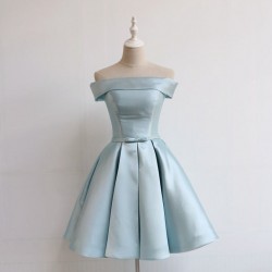 Pleated Satin Homecoming Dress With Off Shoulder