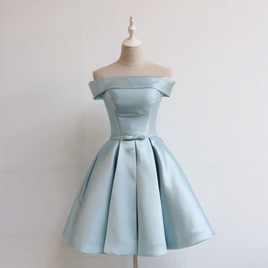 Pleated Satin Homecoming Dress With Off Shoulder