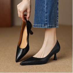 Womens Handmade Sheepskin Pointed Toe Kitten Heel Pumps