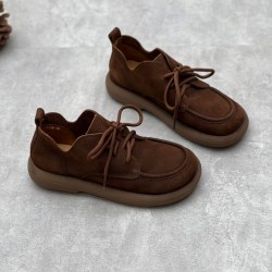 Handmade Womens Lace-up Leather Oxford Flat Shoes