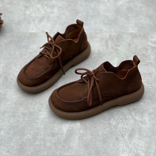 Handmade Womens Lace-up Leather Oxford Flat Shoes