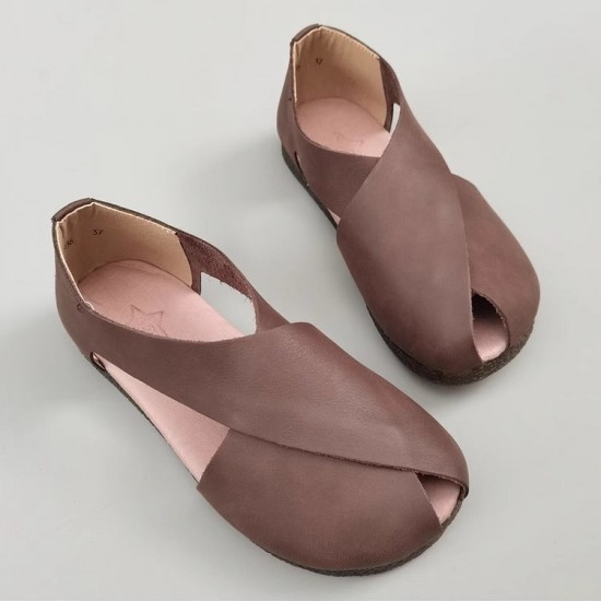 Women's Handmade Leather Side Hollow Out Breathable Comfort Sandals