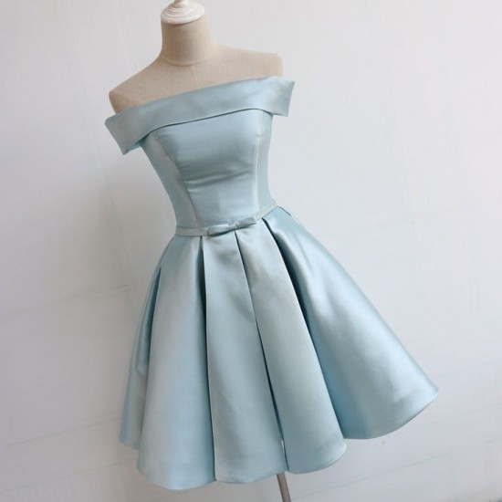 Pleated Satin Homecoming Dress With Off Shoulder