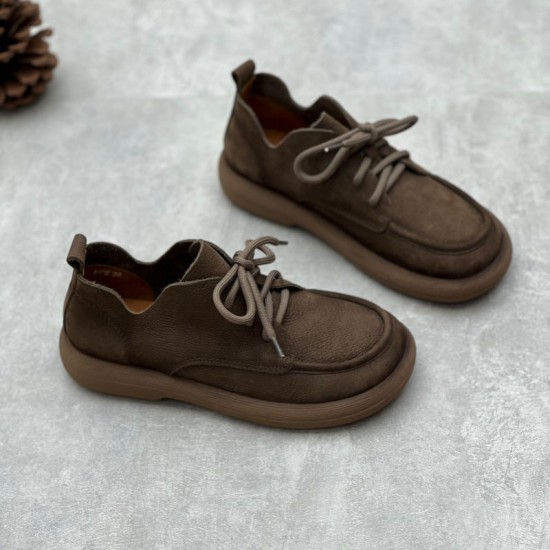 Handmade Womens Lace-up Leather Oxford Flat Shoes