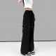 Women Spring Summer Drawstring High Waist Wide Leg Loose Multi-pockets Pant