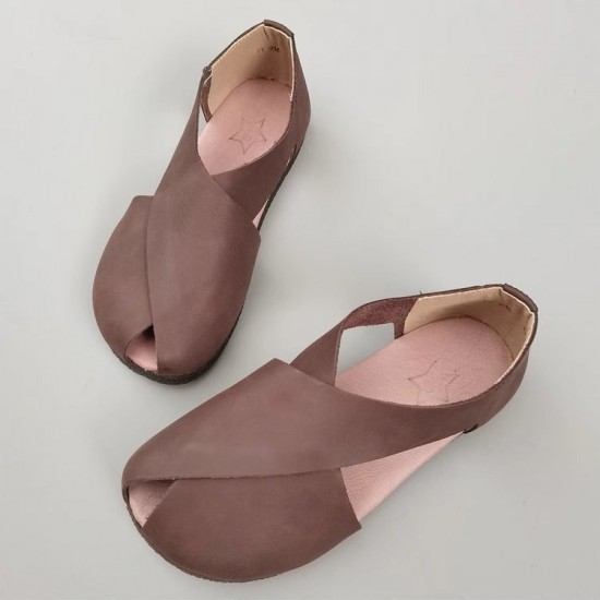 Women's Handmade Leather Side Hollow Out Breathable Comfort Sandals