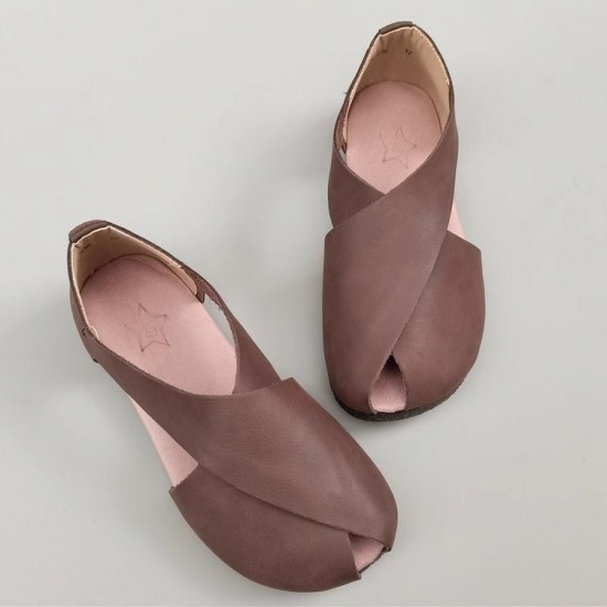 Women's Handmade Leather Side Hollow Out Breathable Comfort Sandals