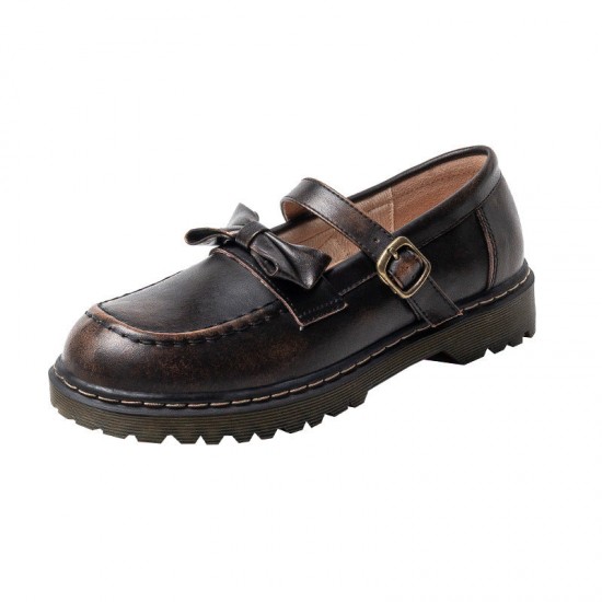 Womens Flat Vintage Buckle Bow Mary Jane Shoes