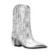 Womens Metallic Sequin Fringed Zipper Pointy Chunky Heeled Western Cowgirl Ankle Boots