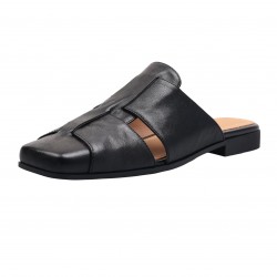 Women's Handmade Leather Closed Toe Casual Hollow Out Flat Mules Sandals