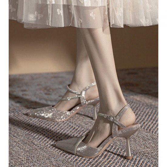 Women's Pointed Toe Fine High Heel Glittering Prom Wedding Shoes