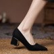 Women Suede Pump Block Heel Pointed Toe Mid Heels