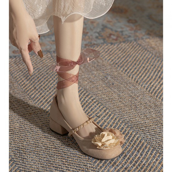 Delicate Romantic Flower Strap Women's Low Heel Mary Jane Shoes