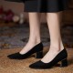 Women Suede Pump Block Heel Pointed Toe Mid Heels