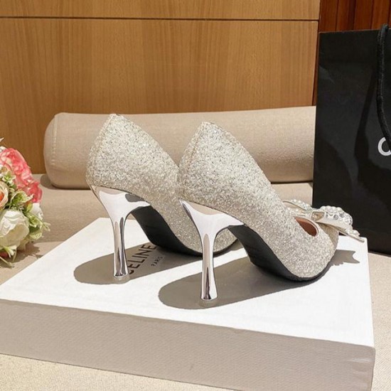 Dress Shoes Pearls Bow Bridesmaid High Heels Women Wedding Shoes