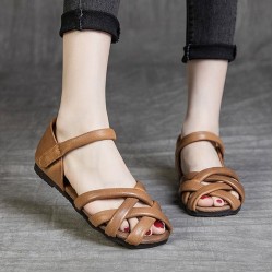 Soft Leather Womens Sandals Summer Gladiator Flats
