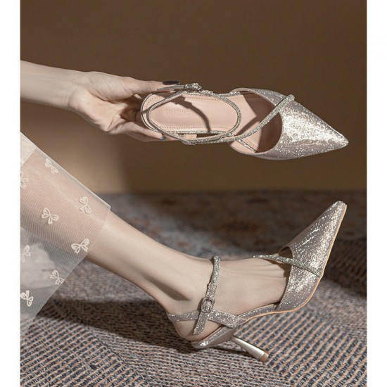 Women's Pointed Toe Fine High Heel Glittering Prom Wedding Shoes