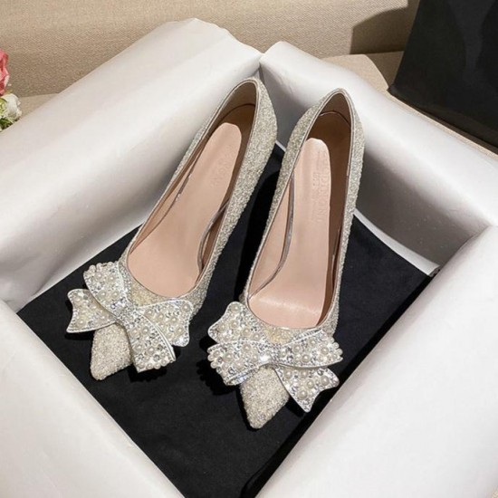 Dress Shoes Pearls Bow Bridesmaid High Heels Women Wedding Shoes