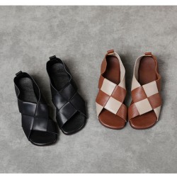 Women's Handmade Leather Open Toe Slip-On Flat Sandals