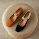 Caramel French Chunky Heel Mary Jane Handmade Leather Women's Shoes