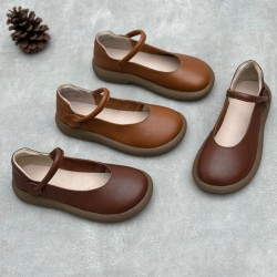 Women's Leather Handmade Soft Sole Round Toe Mary Jane Shoes