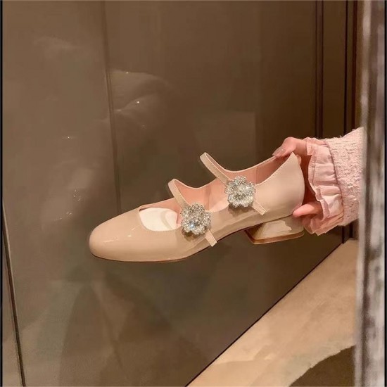 Women's Patent Leather Rhinestone Flower Buckle Mary Janes Shoes