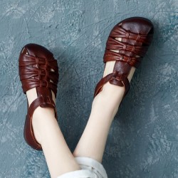 Women's Casual Closed Toe Velcro Flat Leather Sandals