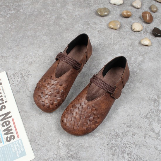 Women's Round Toe Woven Style Velcro Flats Shoes