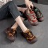 Women's Leather Colorblocking Big Head Lace Up Platform Casual Shoes