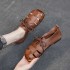 Cow Leather Retro Woven Sandals Lace-Up Soft Sole Women's Shoes