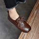 Genuine Leather Square Toe Retro Lace Up Flats Women's Shoes