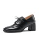 Square-toe Chunky Heel Lace-up Mid-heel Loafers Shoes for Women