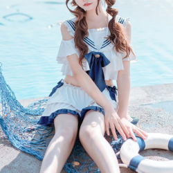 Sweet Lolita Swimwear Bows Short Sleeves 2-Piece Set Swimsuits