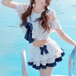 Sweet Lolita Swimwear Bows Short Sleeves 2-Piece Set Swimsuits