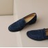Handmade Classic Navy Suede Leather Loafers Women's Shoes