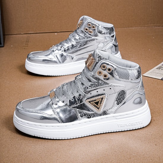 Metal Luster Couple High-Top Skateboard Sneakers