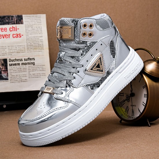 Metal Luster Couple High-Top Skateboard Sneakers