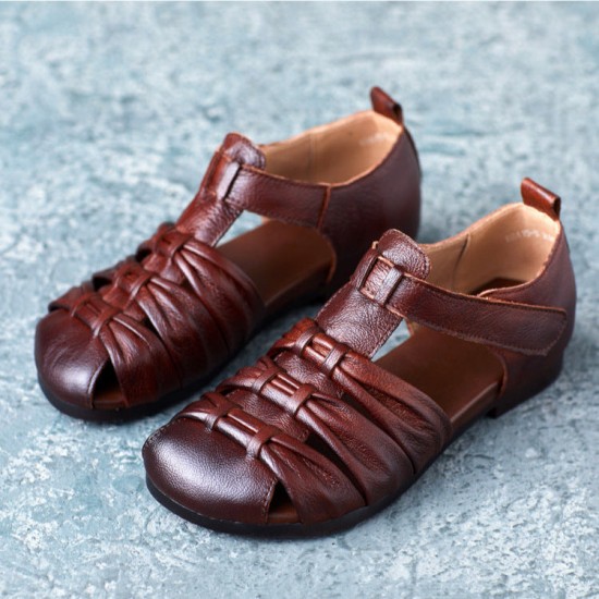 Women's Casual Closed Toe Velcro Flat Leather Sandals