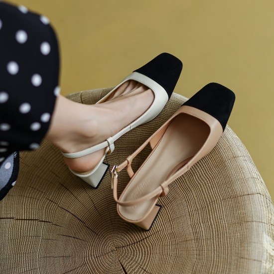 Leather Slingback Heels for Women Strap Closed Toe
