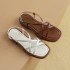 Women's Leather Low Heel Spaghetti Strap Slingback Casual Sandals