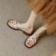 Women's Leather Low Heel Spaghetti Strap Slingback Casual Sandals