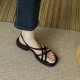 Women's Leather Low Heel Spaghetti Strap Slingback Casual Sandals