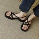 Women's Leather Low Heel Spaghetti Strap Slingback Casual Sandals