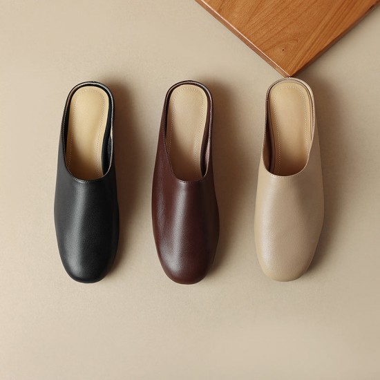 Women's Leather Retro Minimalist Comfort Mule Shoes