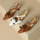 Women's Handmade Leather Elegant Stereoscopic Flower Cross Strap Mid Heel Sandals