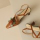 Women's Handmade Leather Elegant Stereoscopic Flower Cross Strap Mid Heel Sandals