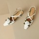 Women's Handmade Leather Elegant Stereoscopic Flower Cross Strap Mid Heel Sandals