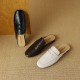 Womens Handmade Vintage Preppy Style Comfort Flat Mule Shoes