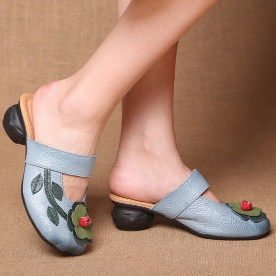 Women's Vintage Leather Sandals with Stamens