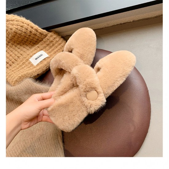 Women Faux-Fur Loafers Cute Winter Fleece Flat Casual Shoes